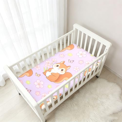 Drap housse de berceau en coton stretch doux écureuils et fleurs - 7