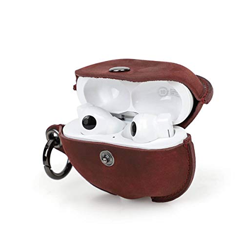 FreeBuds Pro Leather Case,Hiram Crazy Horse Cowhide Leather Portable Travel Case for FreeBuds Pro,Headphone Cases for Travelling Charging Case(Wine Red)