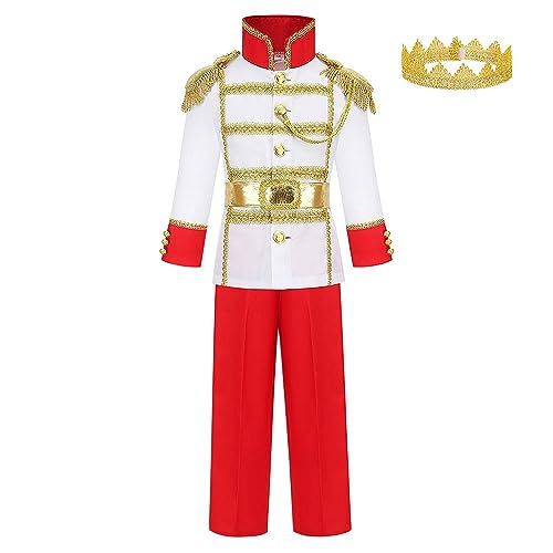 Lito Angels Disfarce de príncipe encantador rei real com coroa para crianças, conjunto de roupa e calças tamanho 5-6 anos, vermelho (número da etiqueta 0S)