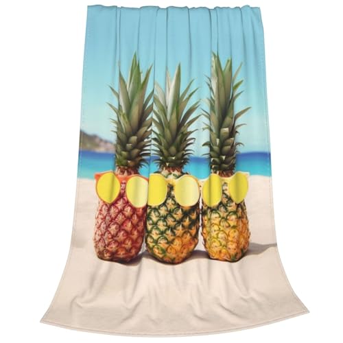 Couverture en flanelle ananas jaune 152x127 cm pour lit et canapé - 3