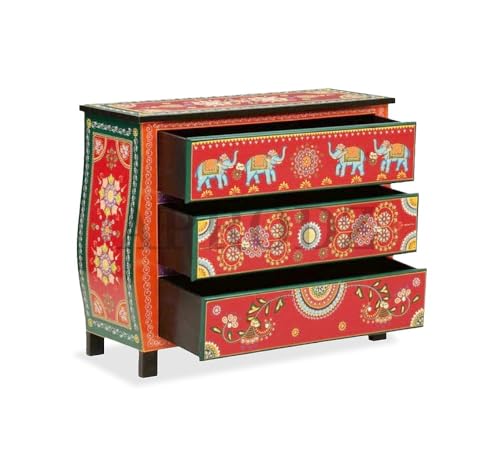 Image of APRODZ Wooden Handpainted Chest of Drawer Cabinet for Storage (Multicolor)
