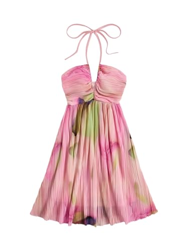 Image of SOLY HUX Women's Tie Dye Cami Dress Halter Backless Sleeveless A Line Short Summer Dresses Sundress