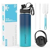 MYFOREST Edelstahl Trinkflasche 700ml, Auslaufsicher, Kohlensäure geeignet, Isolierte Thermosflasche mit Strohhalm & 2 Deckel，Thermosflasche mit Strohhalm für Sport, Fitness, Outdoor