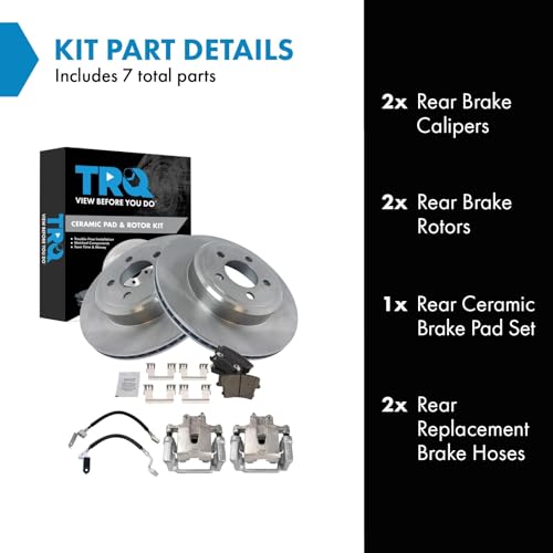 Image of TRQ Rear Brake Pad and Rotor Set Ceramic Calipers Compatible with 2014 Chrysler 300 2013-2014 Dodge Challenger 2006 Charger