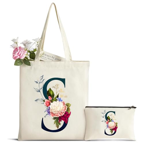 Cadeau Femme Sac Fourre-Tout avec Initiale Fleur,...