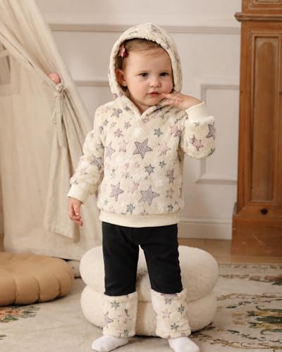 Image of Jecson Toddler Girl Clothes Baby Girl Fleece Hoodie Outfits Thick Thermal Winter Leggings 2Pcs Clothing Sets 6M-4T