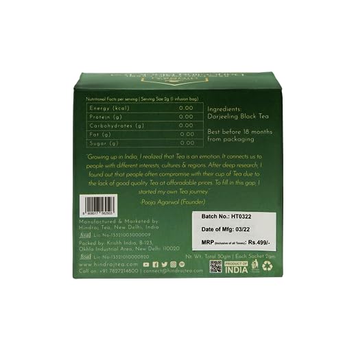 Image of House of Hindraj Green & Black Tea Assorted Pyramid Tea Bags Trial Sampler Pack 18 Bags (2 9 Flavors), 90 g Herbal, Green & Black Tea Mix Premium Chai Sampler
