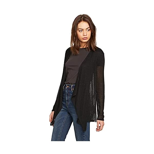 Volcom Women's Go Go Wrap Open Front Cardigan Sweater, black, Small