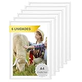 MARCOFOTO Set de 6 Marcos de Fotos - Marco Para Cuadros - Marco de Fotos - Marcos Fotos Pared con Cristal - Marco Fotos - Marcos de PVC - Color Blanco...