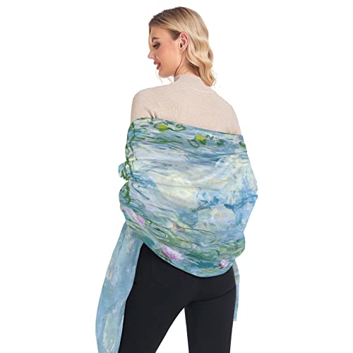 Women's Fashion Scarves Monet Water Lilies Willow Floral Spring Long Shawl Wraps Large Scarf4