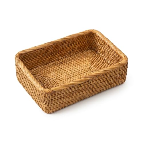 Image of Yangqihome Natural Rattan Storage Baskets, Rectangular Woven Fruit Baskets, Decorative Wicker Basket and Small Baskets for Organizing (M)