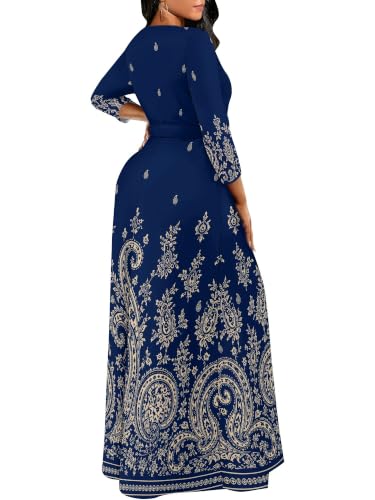 Image of PinkPatty Women's Plus Size V Neck 3 /4 Sleeve Wrap Maxi Dress with Belt