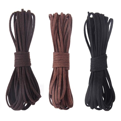 3 Farben 5M x 3mm Lederschnur Lederband,Faux Faden Veloursleder Band...