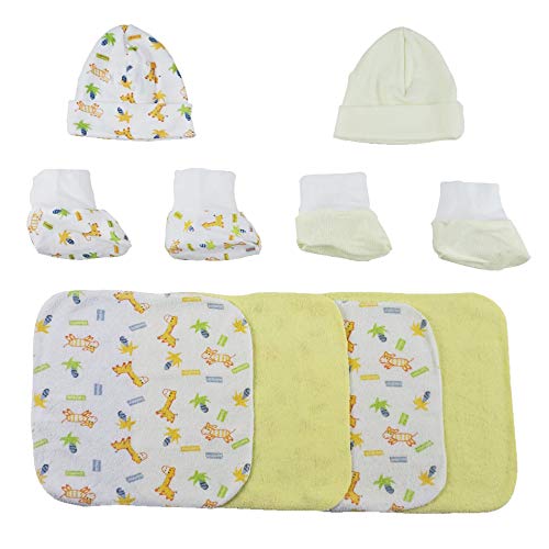 bambini Two Rib Knit Infant Caps and Booties Sets and Four Washcloths - 8 Pc Set