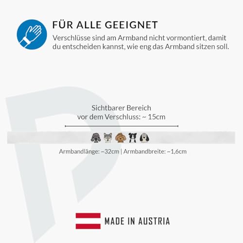 Hunde-Motiv-Armband - Stoffarmband mit süßen Hunde-Motiven für Hundeliebhaber - Wasserfestes Satinarmband - Geschenk für Hundebesitzer - Stylisches Hunde-Accessoire