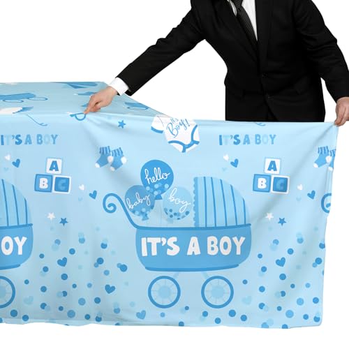 Image of Gatherfun Baby Boy Shower Party Supplies: 2-Pack It's A Boy Decorations,Disposable Plastic Tablecloth, Ideal Table Cover for Baby Shower Decorations Boy