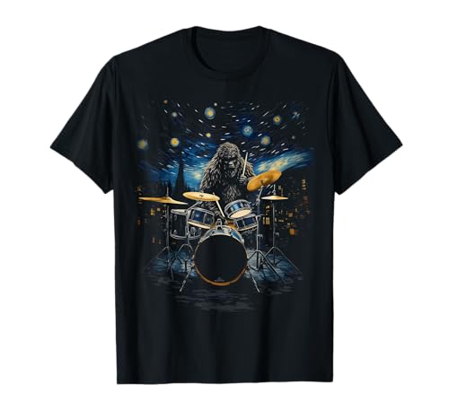 Percussionist Drummer Van Gogh Bigfoot Playing Drums T-Shirt