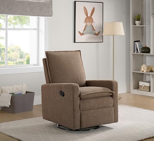 Image of Oxford Baby Uptown Upholstered Glider Recliner Rocking Chair 360 Swivel for Nursery and Living Room - Teddy Brown