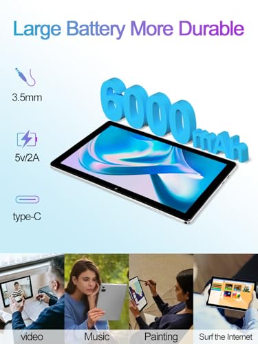 ATMPC 10 inch Tablet, Android 12 Tablet, 6GB (2+4 Expand) RAM 64GB ROM, 512GB Expandable, Quad-Core Processor, 1280x800 IPS HD Touch Screen Tablets, WiFi 6, Dual Camera, BT 5.2, 6000mAh Battery