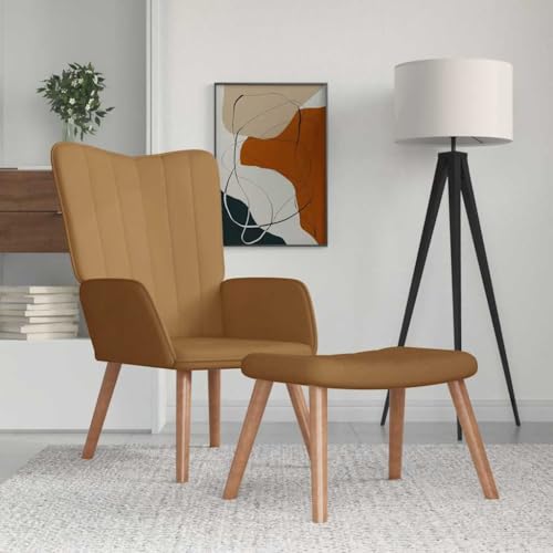 Cartvyn Sillón de relax con taburete, tapizado de terciopelo marrón, reposabrazos y respaldo, estructura de madera y metal, 61,5 x 69 x 95,5 cm, silla de salón para salón, oficina, retro y escandinavo