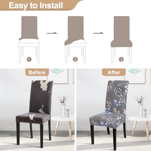 Image of SearchI Dining Room Chair Covers Set of 6, Stretch Printed Kitchen Chair Slipcovers Removable Washable Parsons Chair Covers Protector for Dining Room, Hotel, Ceremony (Flower Pattern4)