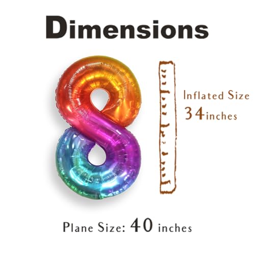 Image of SUWEN Rainbow Number 8 Balloon 40 Inch,Big Colorful Balloons 0-9 | Large Gradient Jelly 8th Helium Foil Mylar Number Multicolor Balloons for Birthday Anniversary Party Decorations