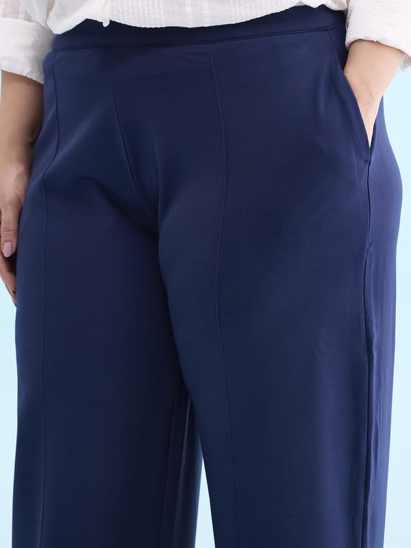 Image of GO COLORS Stretch Rayon Blend Ponte Wide Pants Full Length for Women| Breathable, High Rise