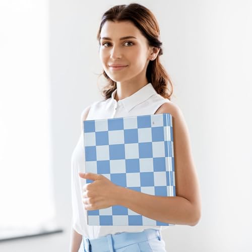 Image of 3 Ring Binder Blue Checkered White Buffalo Plaid 1.5 inch Binders Three Ring Binders with Clipboard Fit 8.5'' x 11'' Paper 3 Interior PVC Clear Pockets for Office Supplies