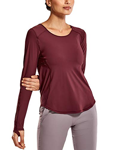 CRZ YOGA Women's Long Sleeve Workout Shirts for Women Light and Stretch Sports Shirt Mesh Back