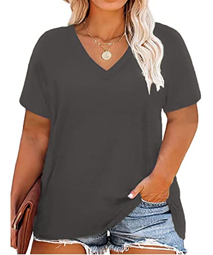 Image of RITERA Women Plus Size Tops Tie Dye V Neck Shirt Floral Camo Summer Short Sleeve Tunic Oversized Ladies Blouse XL-5XL