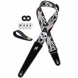 Nefelibata Gitarrengurt Totenköpfe, 5,1 cm Gitarrengurte mit verlängertem weichem schwarzem Wildleder-Ende für Akustikgitarre, E-Gitarre, Bass, Geschenk für Gitarristen
