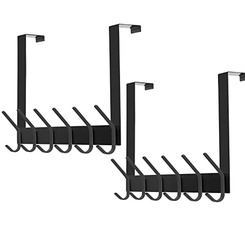 Image of DOKU 2Pack Over The Door Hook, Stainless Steel Heavy Duty Over Door Hanger Holder for Coat Robe Hat Clothe Towels Hanging, Bathroom Organizer Towel Rack 12 Hooks, Matte Black