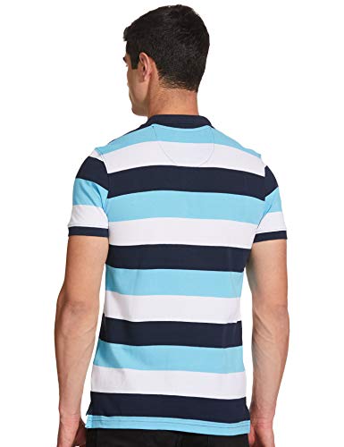 Image of Color Plus Men's Striped Slim Fit T-Shirt (COKV00809-B3 Medium Blue 00S)