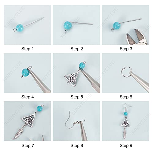 SUNNYCLUE 1 Box DIY 10 works Vintage Style Trinity Knot Charm Infinity Love Charms Earring Making Kit Feather Charm Knot Charms for Jewellery Making Synthetic Turquoise Round Beads Adult Women Craft - Image 4