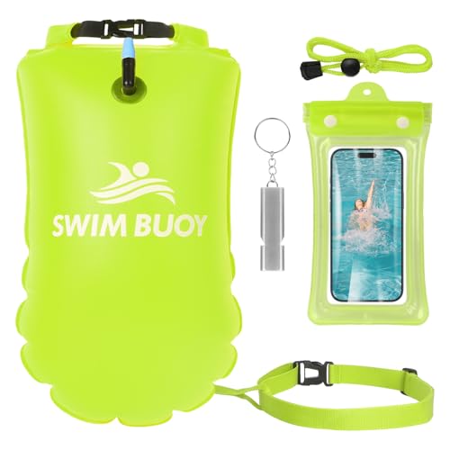Aragallant 28L Boya de Natación Inflable, Bolsa Impermeable Seca, Flotadora Inflable con Cinturón Ajustable para Deportes Acuáticos, Kayakistas, Surfistas, Canotaje (Verde Fluorescente)