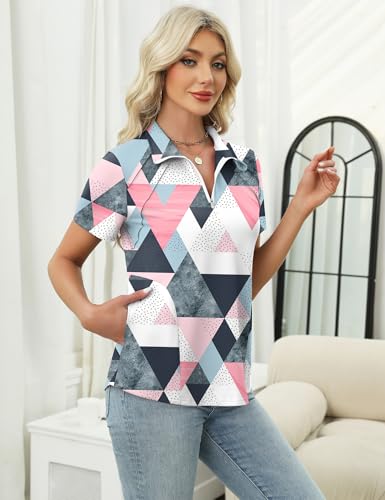 Image of LOMON Womens Golf Polo Shirts Summer Short Sleeve 1 /4 Zip Tops Moisture Wicking Casual Tennis Activewear with Pockets