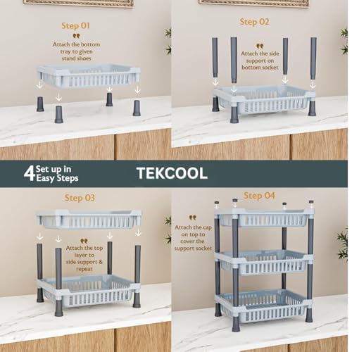 Image of TEKCOOL 3-Layer Kitchen Rack Stand /Multipurpose Racks for Storage /Vegetable Stand for Kitchen Storage Rack /Durable Kitchens Racks for Storages (Grey)