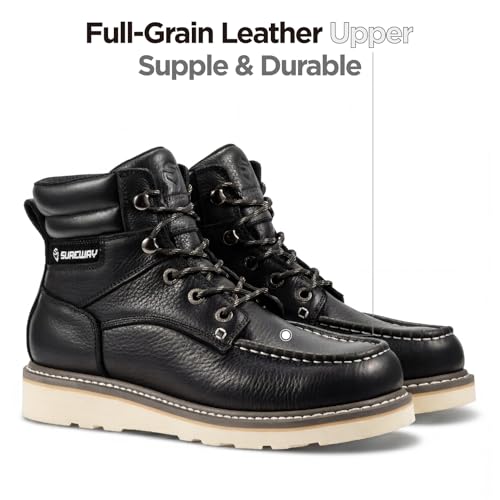 Image of SUREWAY 6 inch Soft Toe Work Boots for Men - GoodyearWelt Full Grain Leather, Lace Up Mac Toe Work Shoes, EH Construction Oil /Slip Resistant, Durable Rubber Sole Boots for Warehouse, Factory, Daily Wear