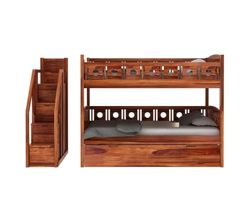 Image of Custom Decor Sheesham Wood Bunk Bed | Wooden Double Bed Bed Furniture for Bedroom | Living Room | Home (BunnyBed-N)