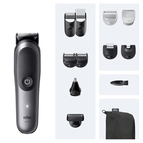 Braun Recortadora Todo En Uno Series 7 AIO7545, Kit De Styling 12en1 Para Barba, Pelo, Orejas, Nariz y Cuerpo, 14 Longitudes, 120 Min De Autonomía, Gris, El embalaje puede variar - imagen 7