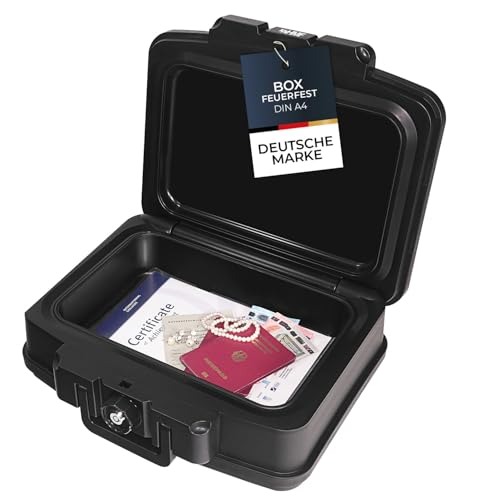 HMF 250452 Feuerfeste Wasserdichte Dokumentenbox | DIN A4 | 44,5 x 16,5 x 33 cm | schwarz