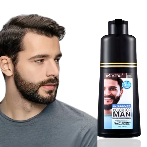 Black Beard Dye Shampoo for Men 5 Minute Gray Coverage with Argan & Coconut Oil, No-Mess Formula, Lasts 5 Weeks, 200ML (Beard & Mustache)