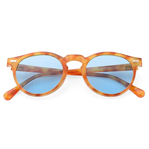 Image of Gleyemor Vintage Polarized Sunglasses for Men Round Sunglasses UV400 Protection Retro Hand-crafted Acetate Frame