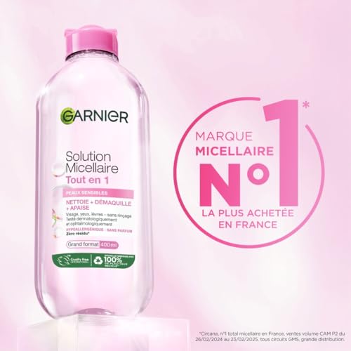 GARNIER Skin Active Solution Micellaire Tout En 1 Nettoie Démaquille Apaise Micelles Et Glycérine Végétale Sans Parfum Vegan & Cruelty Free Visage Yeux Lèvres Peau Sensible 700 ml - vue 5