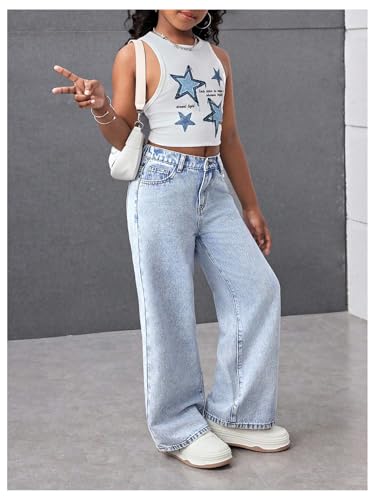 GORGLITTER Girl's Bow Print Cute Jeans Y2k Wide Leg Zipper Fly Denim Pants with Pockets4