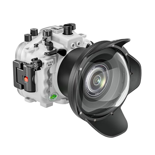 Image of Professional Waterproof Camera Housing Case Compatible with Sony A7iii A7riii, 40M /130FT Depth Underwater Protection (White, Dome Port)