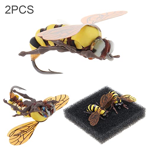 Origlam 2Pcs Bee Fly Fishing Kit Lures, Fishing Kit Kit Lures, Bumble Bee Trout Fishing Lures Flyfishing Topwater #TOP7