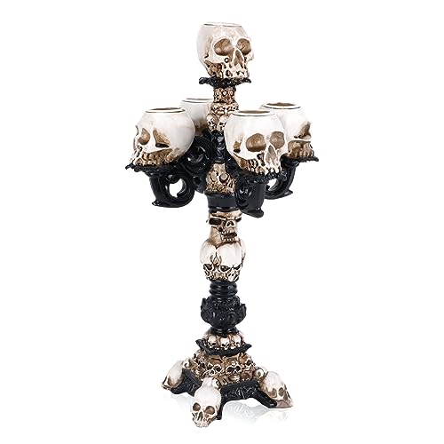 Skull Candle Holder for Halloween Decoration, Resin Gothic Skeleton Head Candlestick for Pillar Candle, Retro Spooky Desktop Tealight Cup for Christmas Home Office Party