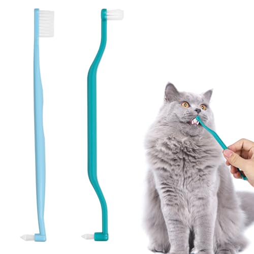 NQEUEPN 2 Pzs Cepillos de Dientes para Mascotas, Doble Cara Cepillos de Dientes para Gatos y Perros Cepillo de Dientes para Gatitos Cepillo de Limpieza de Dientes de Perro, Mantiene la Salud Dental