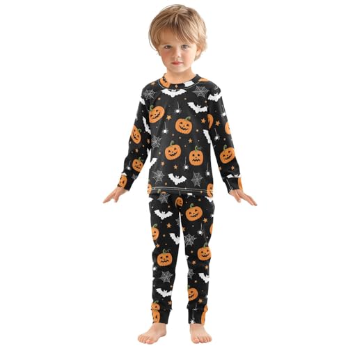 Pajama Sets Long Sleeve Halloween Themed Pumpkin Bat Pattern Soft Comfy Sleepwear 2 Piece PJS 3-8T2
